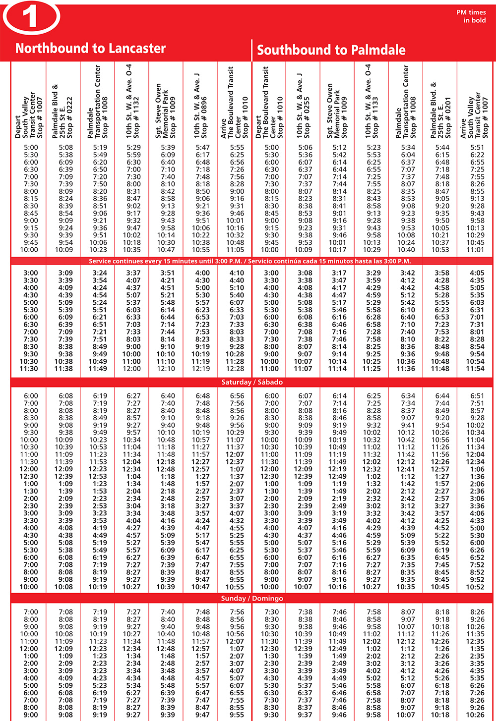 Route 1 Schedule