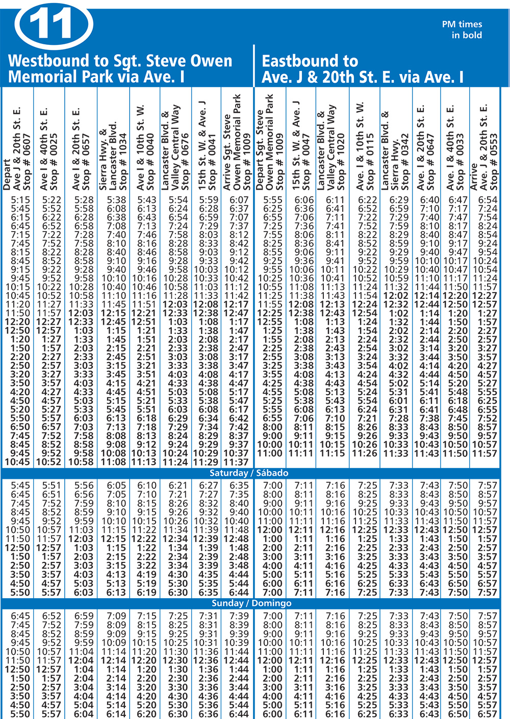 Route 11 East/West Lancaster Schedule