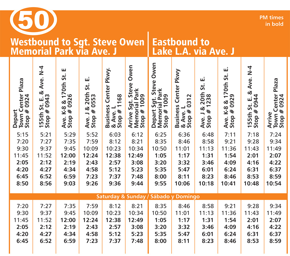 Route 50 Schedule