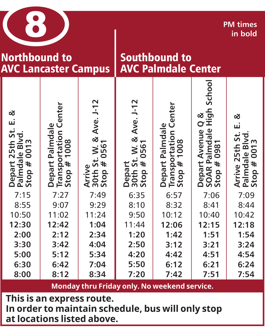 Route 8 Schedule