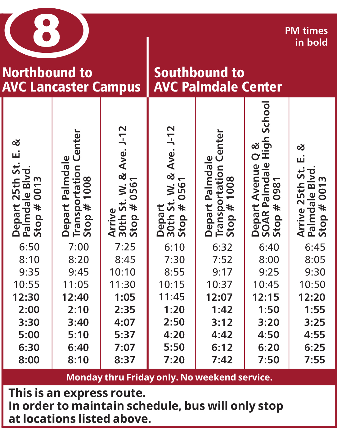 Route 8 Schedule