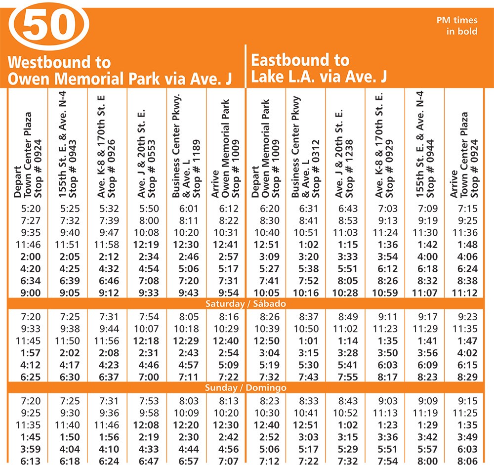 Route 50 Schedule
